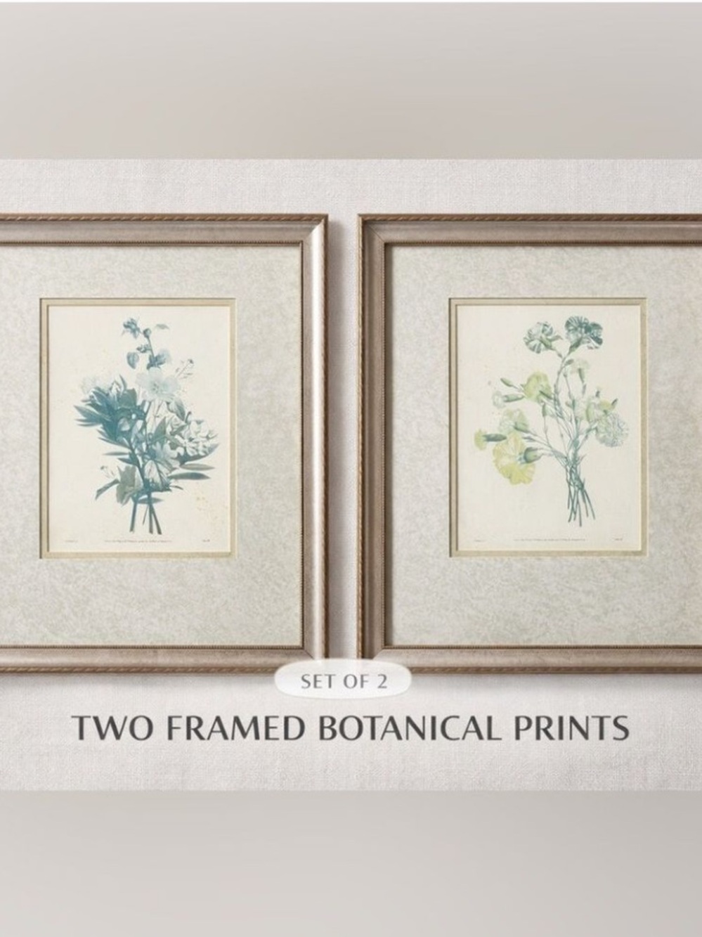 Set of 2 Vintage Botanical Prints Paragon Frame Floral Wall Art Gold Mat Estate